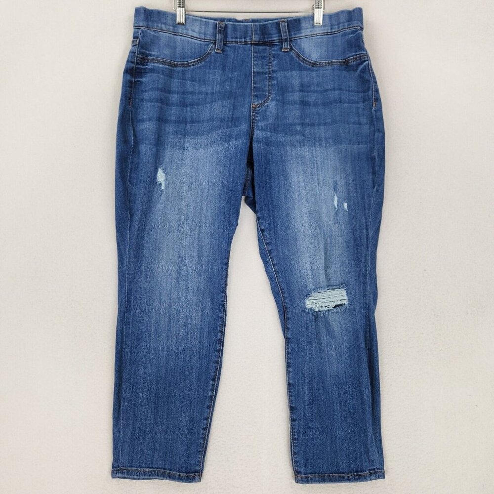 Judy Blue Jeans Women 18W Blue Boyfriend Fit Distressed Pull On Jeggings Stretch